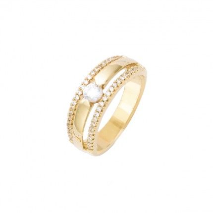 Gold Plated Solitaire ring with round zirconia 7mm.