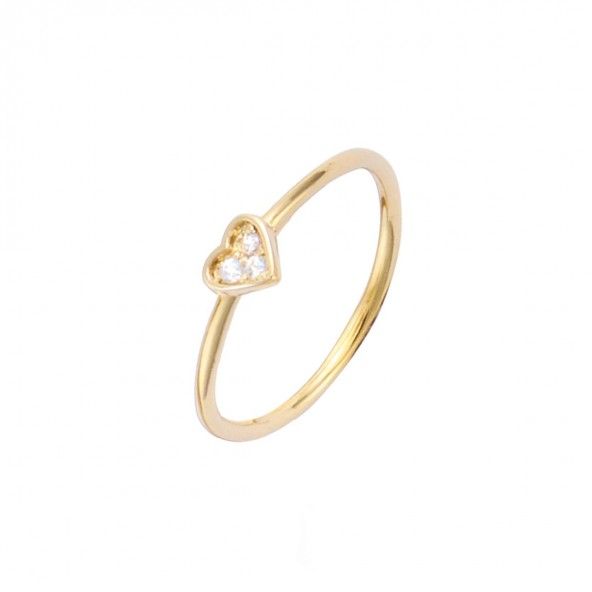 Bague solitaire en plaqu or en forme de c?ur avec Pierre Zirconium blanche 5 mm.