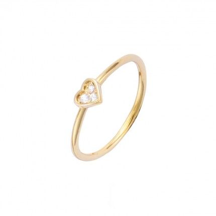 Gold Plated Solitaire ring heart shape with zirconia 5mm.