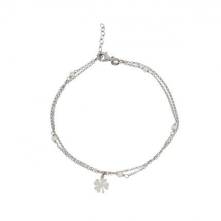 925/1000 Silver Ankle Bracelet with Pearl 21,50cm+2,50cm.