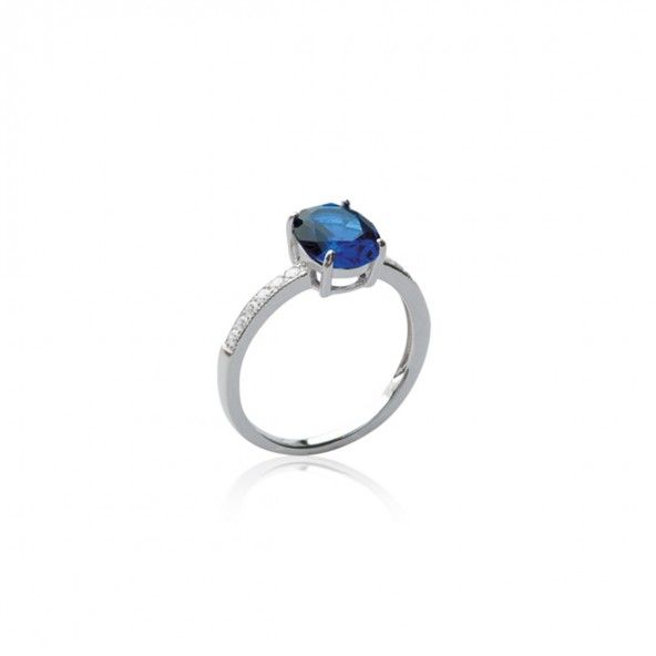 Bague Solitaire Bleu Argent 925/1000 9mm.