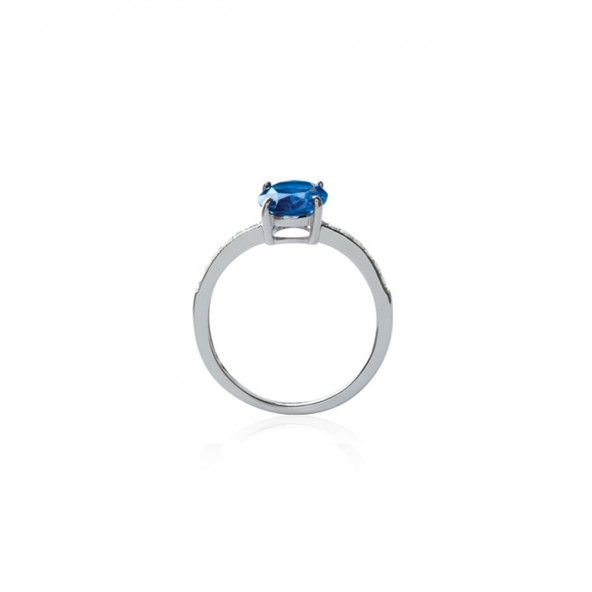 Bague Solitaire Bleu Argent 925/1000 9mm.