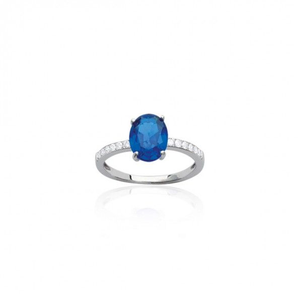 Bague Solitaire Bleu Argent 925/1000 9mm.