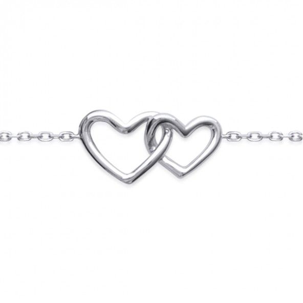 925/1000 Silver Two Hearts Bracelet 18cm.