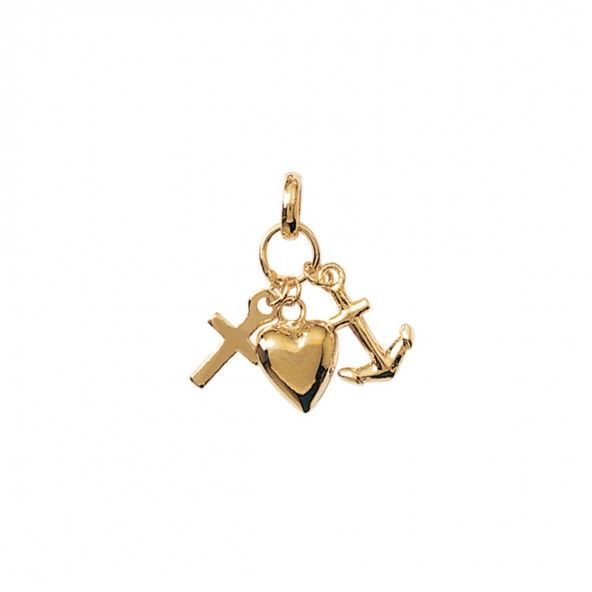 Gold Plated Pendent with Cross, Heart and Anchor 25mm.