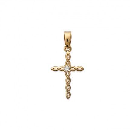 Gold Plated Cross With 1 Stone Pendent 21mm.