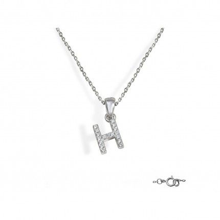 Letter H Necklace in 925/1000 Silver with 6x10 mm Zirconia