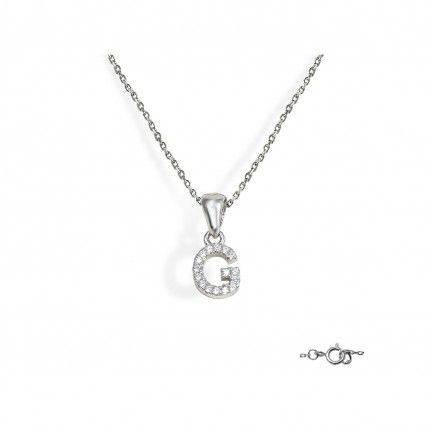 Letter G Necklace in 925/1000 Silver with 6x10 mm Zirconia