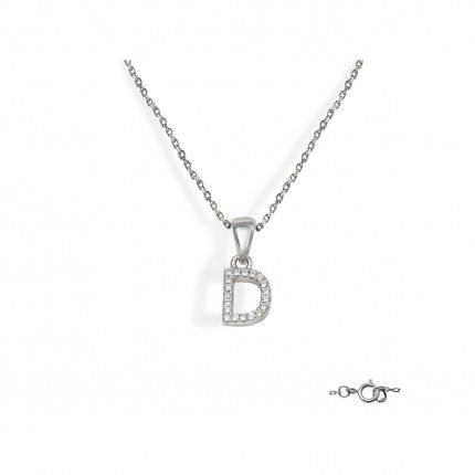 Letter D Necklace in 925/1000 Silver with 6x10 mm Zirconia