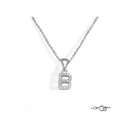 Letter B Necklace in 925/1000 Silver with 6x10 mm Zirconia