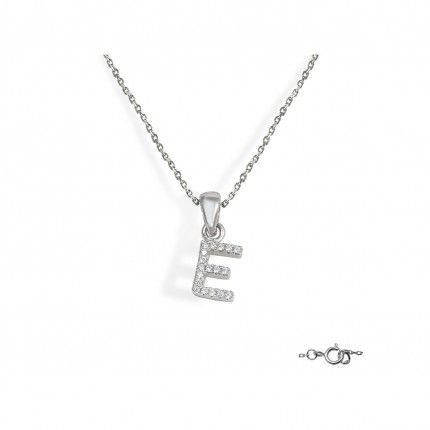 Letter E Necklace in 925/1000 Silver with 6x10 mm Zirconia