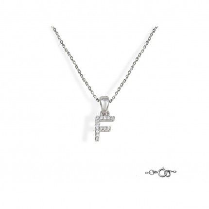 Letter F Necklace in 925/1000 Silver with 6x10 mm Zirconia