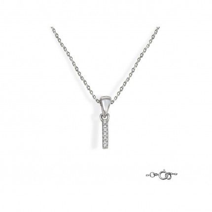 Letter I Necklace in 925/1000 Silver with 6x10 mm Zirconia