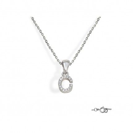 Letter C Necklace in 925/1000 Silver with 6x10 mm Zirconia