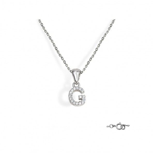 Letter G Necklace in 925/1000 Silver with 6x10 mm Zirconia