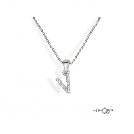 Letter V Necklace in 925/1000 Silver with 6x10 mm Zirconia
