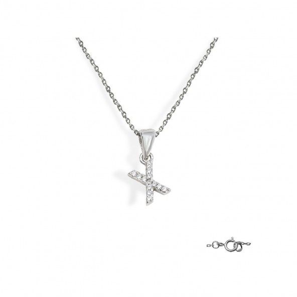 Letter X Necklace in 925/1000 Silver with 6x10 mm Zirconia