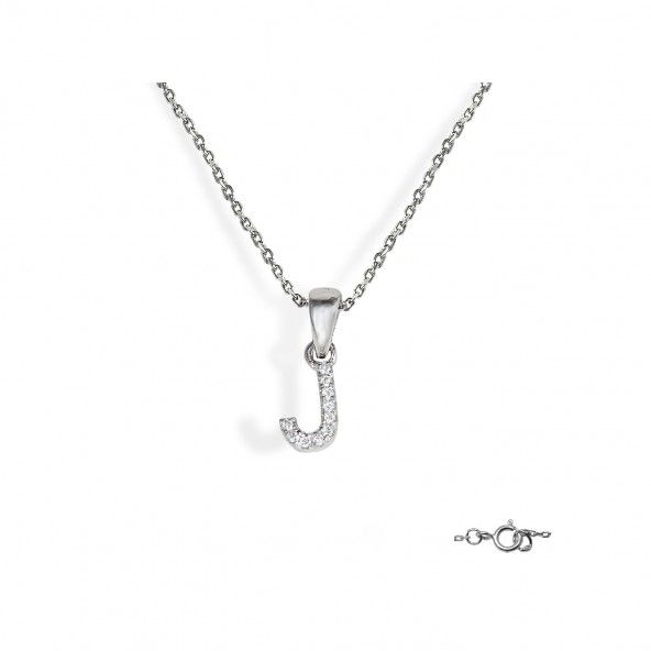 Letter J Necklace in 925/1000 Silver with 6x10 mm Zirconia