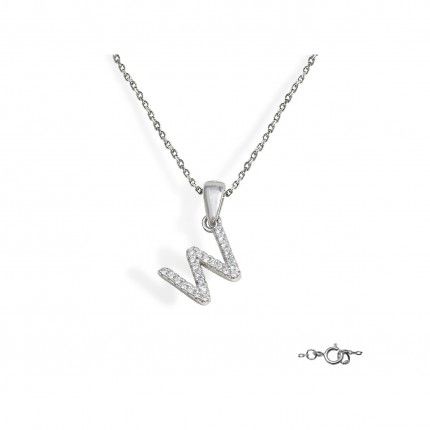 Letter W Necklace in 925/1000 Silver with 6x10 mm Zirconia