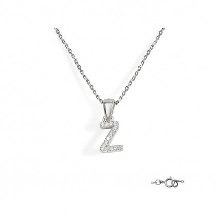 Letter Z Necklace in 925/1000 Silver with 6x10 mm Zirconia