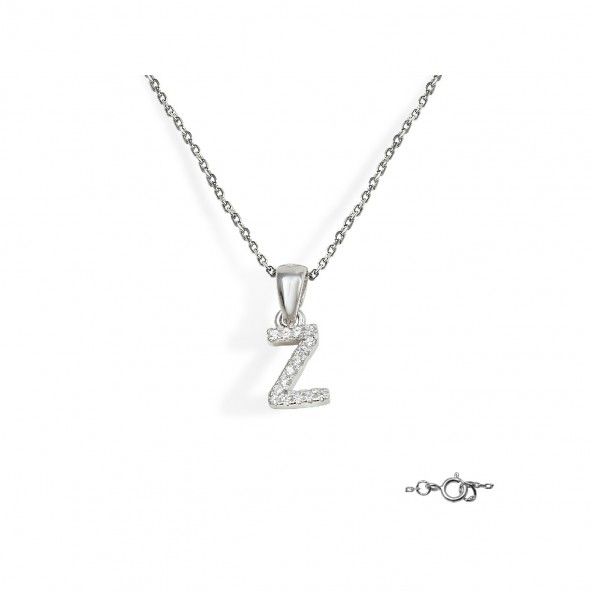 Letter Z Necklace in 925/1000 Silver with 6x10 mm Zirconia