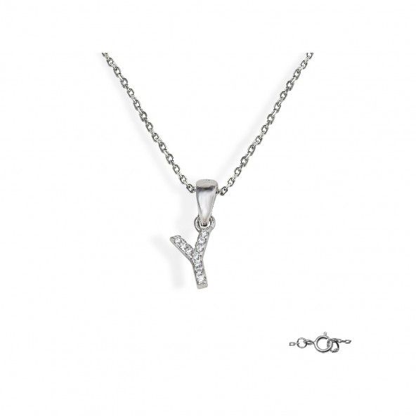 Letter Y Necklace in 925/1000 Silver with 6x10 mm Zirconia