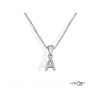 Letter A Necklace in 925/1000 Silver with 6x10 mm Zirconia