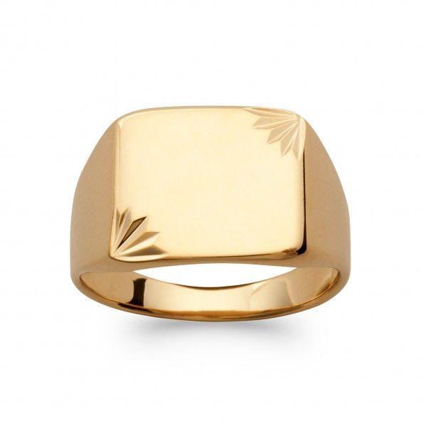 Gold Plated Striped Signet Ring Striped