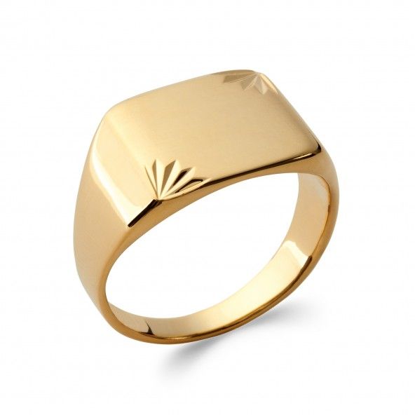 Gold Plated Striped Signet Ring Striped