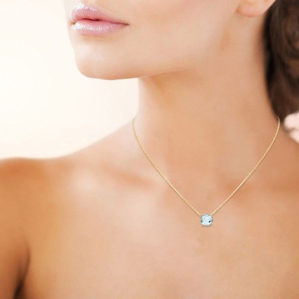 Gold Plated 40cm / 42cm / 45cm Solitaire Chain with Light Blue  Zirconium 9mm.