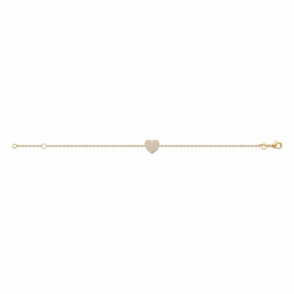 Gold-plated Heart Bracelet with Zirconia 18 cm