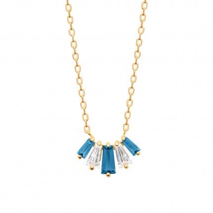 Gold-plated Bicolor Stone Necklace 45cm