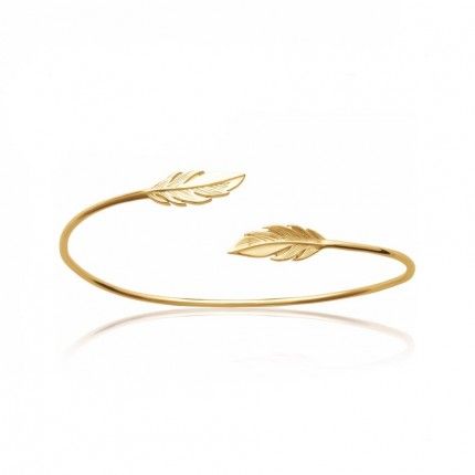 Gold-plated Rigid Bracelet with 2 Feathers 56mm