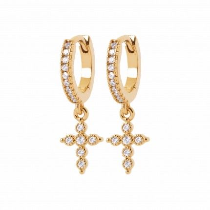 Hoop Earrings with Zirconium and Cross with Zirconium 10mm