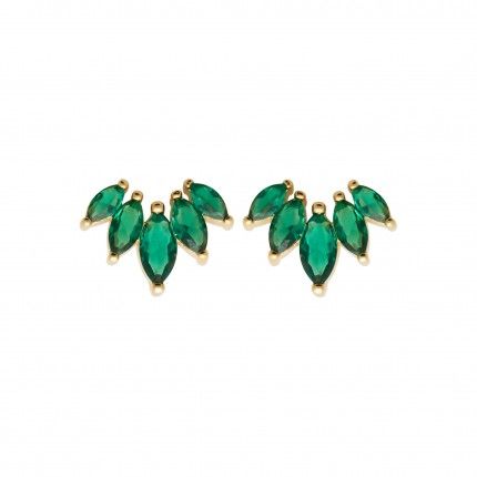 Gold-plated earrings with green stone