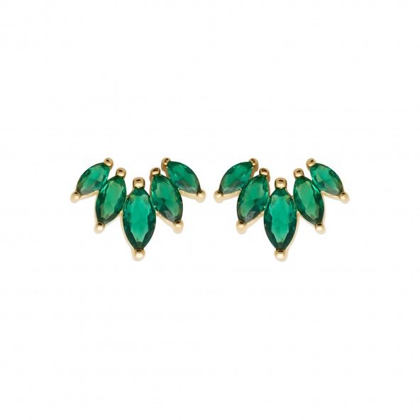 Gold-plated earrings with green stone