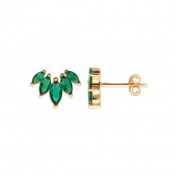 Gold-plated earrings with green stone