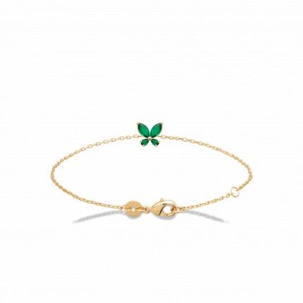 Gold-plated Bracelet with Green Stone in Butterfly shape 18cm