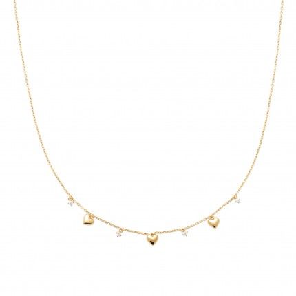 Necklace with Hearts and Zirconia Stones Gold-plated 45cm