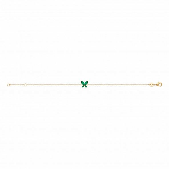 Gold-plated Bracelet with Green Stone in Butterfly shape 18cm