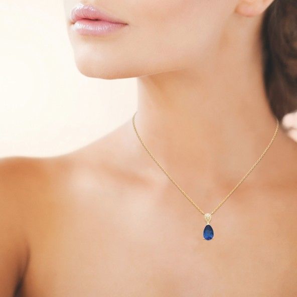 Necklace with Blue Stone and Zirconium Gold-plated 45cm