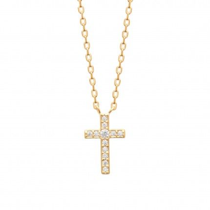 Gold-plated Cross Necklace with Zirconium 45cm