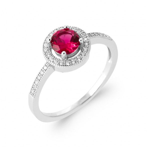 Alliance en Argent 925/1000 avec Pierres Zircon et Solitaire Rose