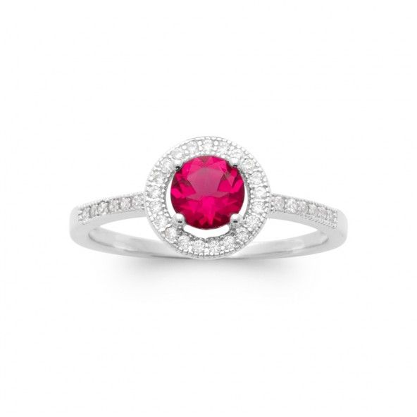 Alliance en Argent 925/1000 avec Pierres Zircon et Solitaire Rose