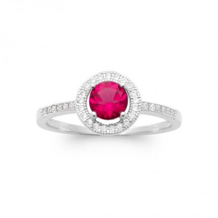 Alliance en Argent 925/1000 avec Pierres Zircon et Solitaire Rose