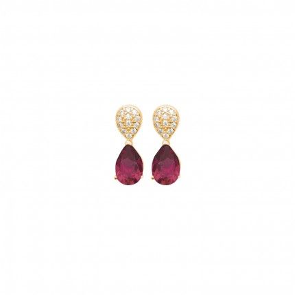 Gold-plated earring with Red Zirconium Stone and Zirconium