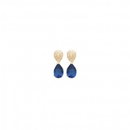 Boucle d'oreille plaque or avec Pierre en Zirconium Bleue