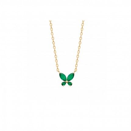 Gold-plated Necklace with Green Stone in Butterfly shape 45cm