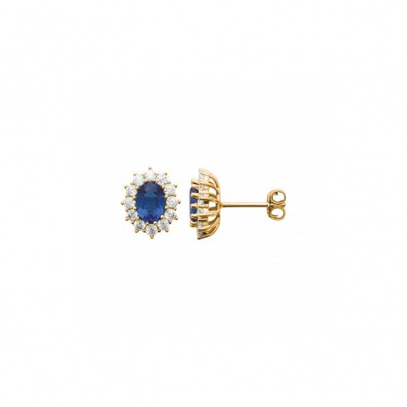 Earring with Blue Zirconium Stone and Gold-plated