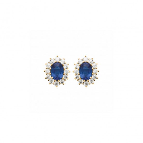 Earring with Blue Zirconium Stone and Gold-plated